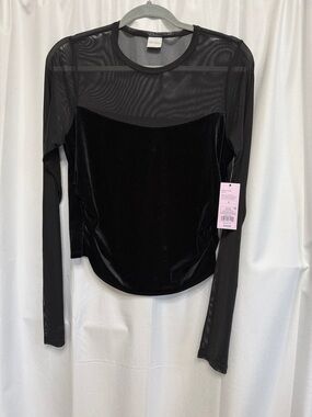 wild fable Black Velvet Front Sheer Long-Sleeve Top